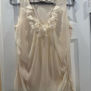 New York & Company Cream Ruffled Sleeveless Blouse
